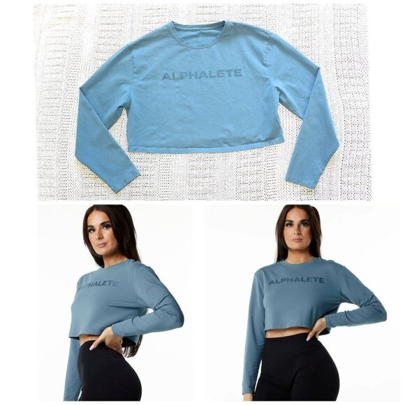 Alphalete Core Crop Blue Top Longsleeve Pull over Casual Sporty Size M? - Picture 1 of 8